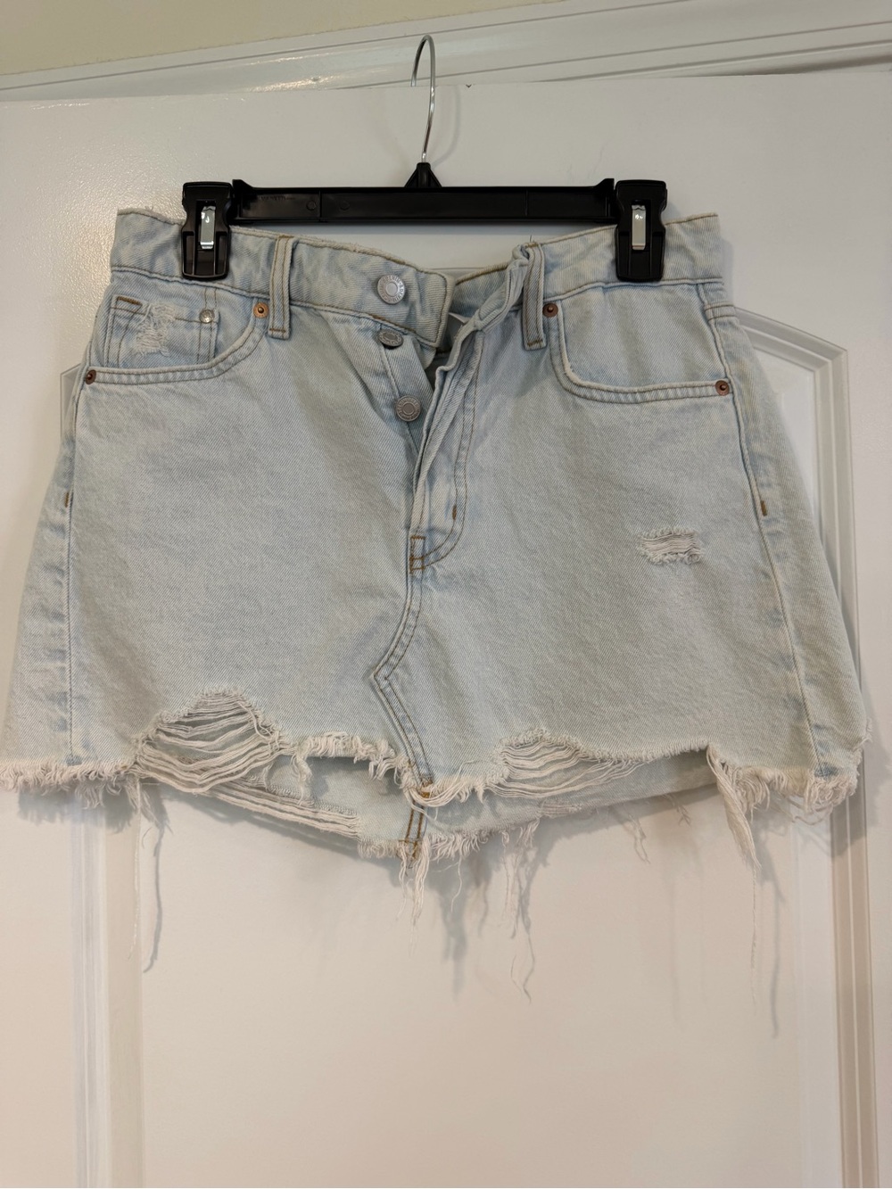 H&M Light Blue Distressed Denim Mini Skirt